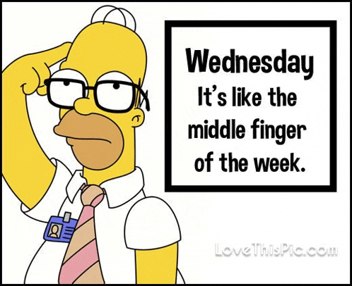 homer simpson is wearing glasses and a tie with a sign that says wednesday