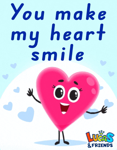 a lucas and friends greeting card with a smiling heart on it