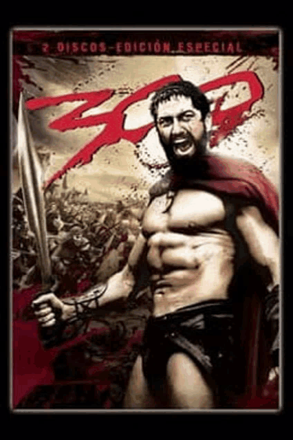 a man with a beard is holding a sword in a movie poster for 300