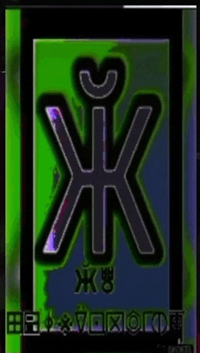 a green background with a black letter x and a heart