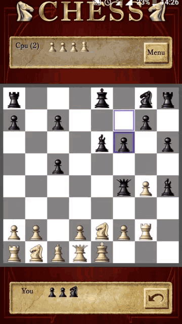 a screen shot of a chess game with a menu button