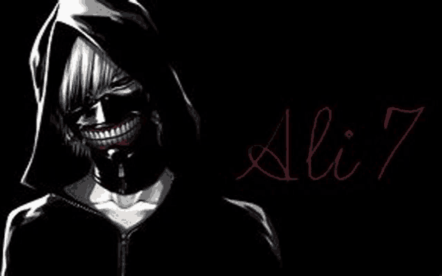 a black and white drawing of a person wearing a hood and a mask .