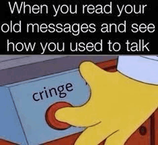 a cartoon hand is pressing a button that says cringe .