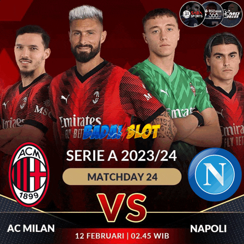 a poster for a match between ac milan and napoli on february 12th