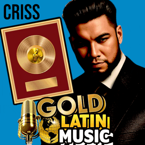 a poster for gold latin music shows a man in a suit