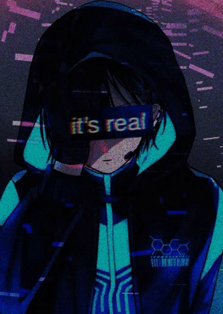 a person wearing a hoodie and a hat that says " it 's real " on it