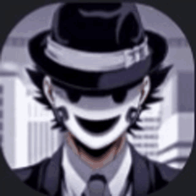 a man in a suit and tie is wearing a hat and a mask .