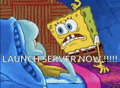 a cartoon of spongebob and squidward with the words launch server now