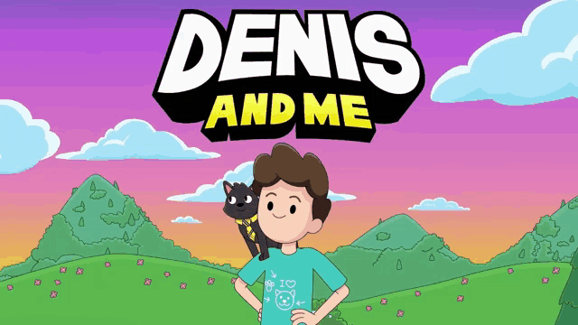 a cartoon of denis and me with a black cat