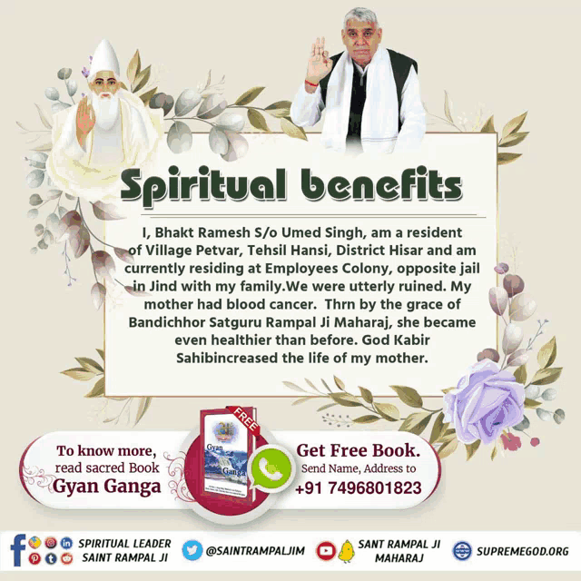 a poster that says spiritual benefits with a picture of a man