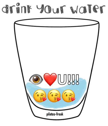 a cartoon of a glass of water that says drink your water on it