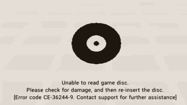 an error message that says " unable to read game disc please check for damage and then re-insert the disc "