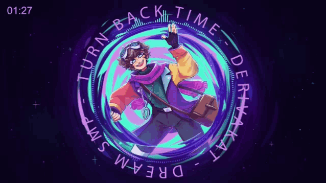 a drawing of a boy in a circle that says turn back time