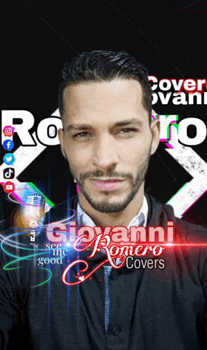 a poster for giovanni romero covers features a man