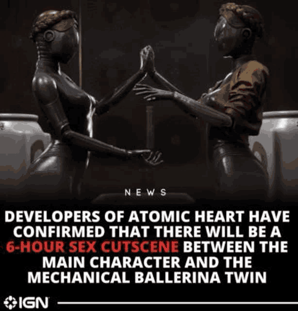 developers of atomic heart have confirmed that there will be a 2 hour sex cutscene between the main character and the mechanical ballerina twin