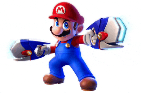 mario is wearing a red hat and blue overalls