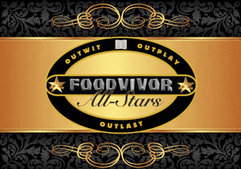 a gold and black logo for food vivor all stars outlast