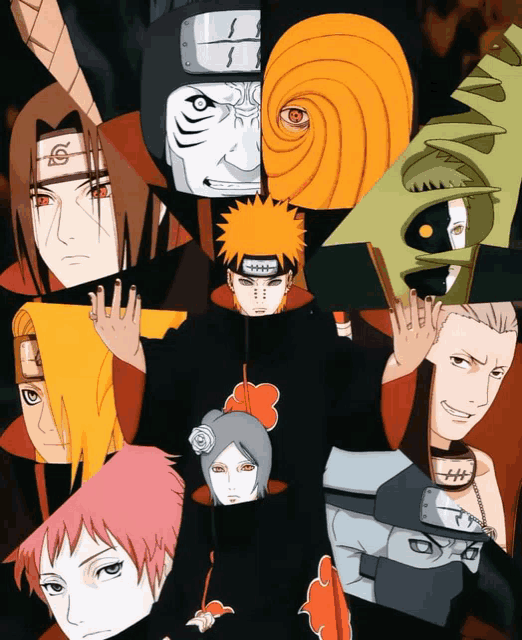 a group of anime characters including itachi pain and obito