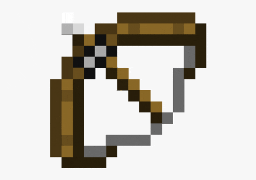 a pixel art image of a bow and arrow on a white background