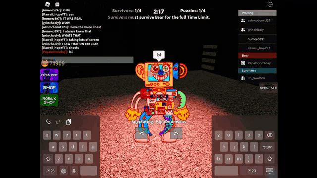 a screenshot of a roblox game with a robot in the middle