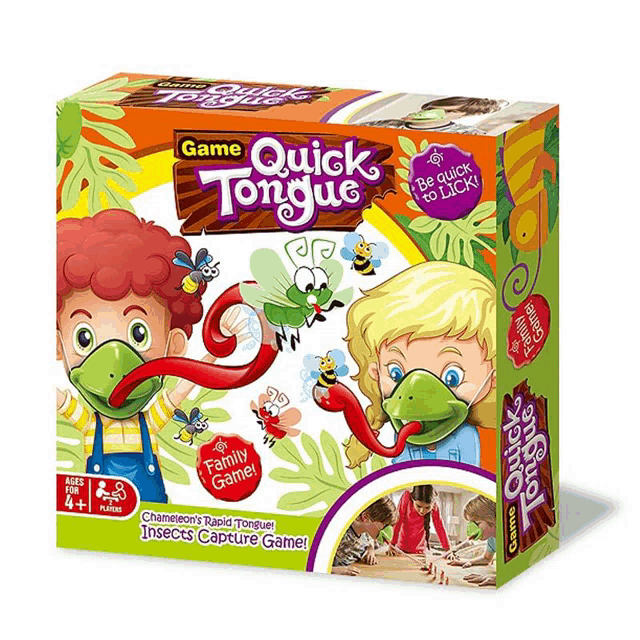 a box for the game quick tongue with a boy and a girl