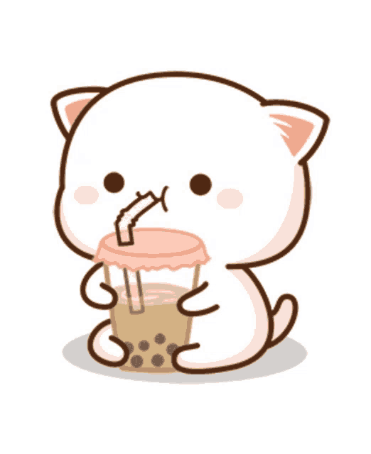 a cartoon cat is drinking a bubble tea with a straw .