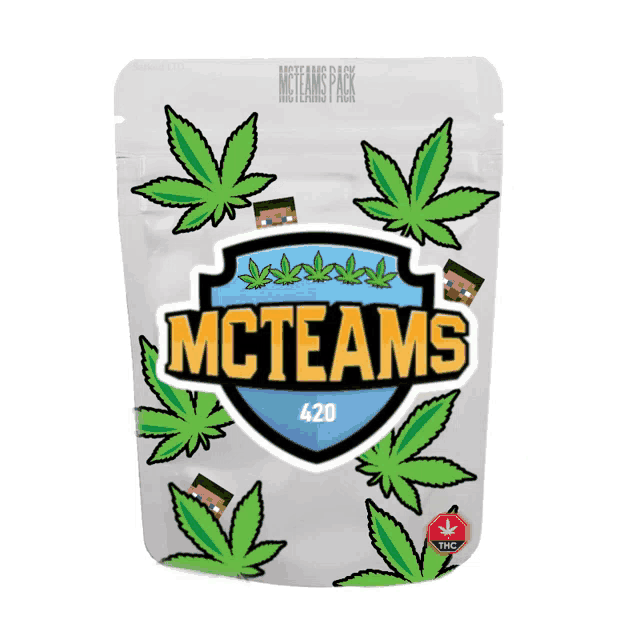 a bag that says mcteams 420 on it with marijuana leaves on it