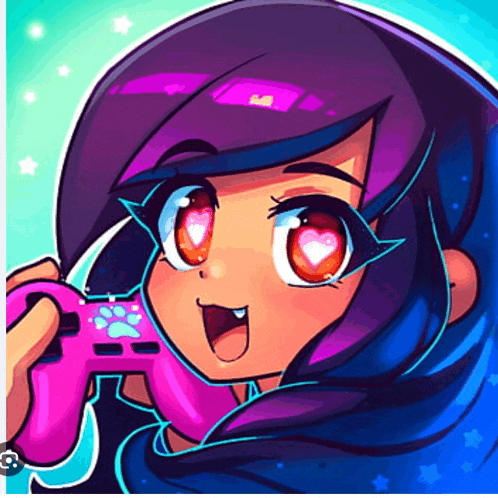 a cartoon girl is holding a pink video game controller