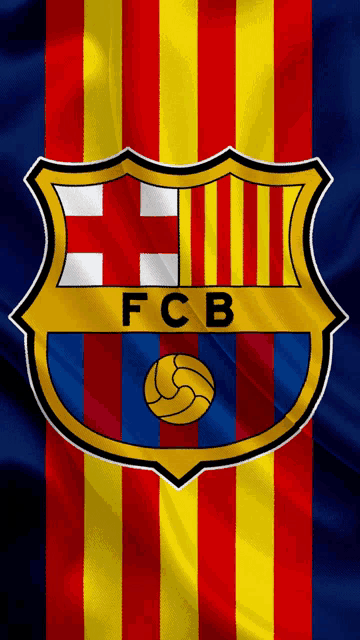 a fcb logo is on a colorful striped background