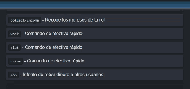 a computer screen shows a list of commands such as collect-income