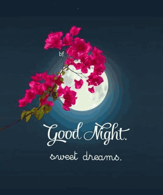 a poster that says good night sweet dreams with flowers and a full moon