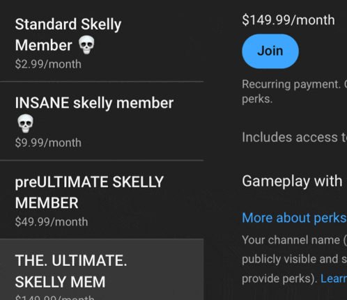 a screenshot of the ultimate skelly mem membership