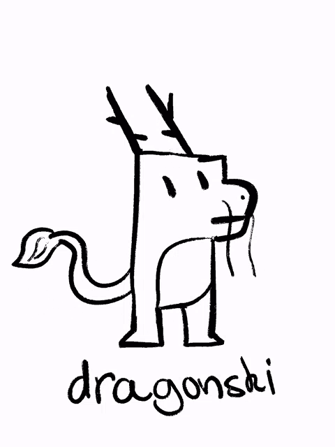 a black and white drawing of a dragon with the word dragonski underneath it