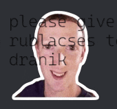 a sticker of a man with the words " please give rublacses to drank " written on it