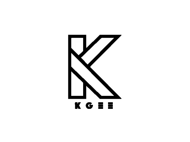 a black and white logo for kgee with the letter k on a white background