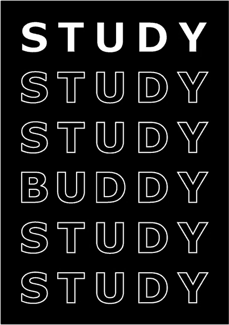 a black background with white letters that say study study buddy study