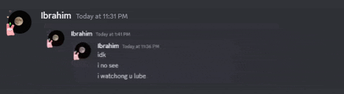 a screenshot of a discord conversation between ibrahim and idk