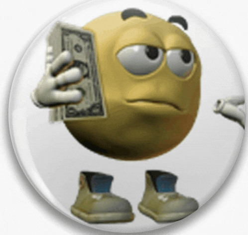 a smiley face holding a stack of money