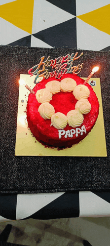 a red velvet birthday cake with the name pappa written on it