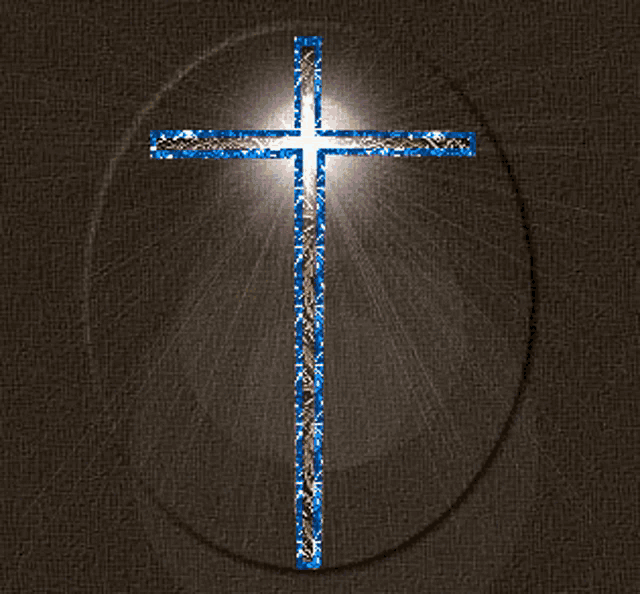 a cross in a circle with a blue border