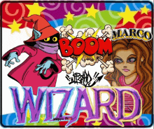 a poster with a wizard and a girl with the word wizard on it