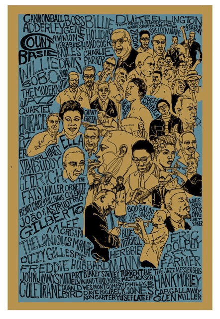 a poster with a bunch of jazz musicians on it including duke ellington