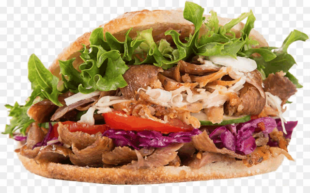 a close up of a sandwich with lettuce and meat