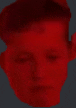 a close up of a person 's face in red .