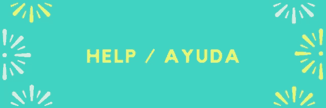 a blue background with yellow rays and the words help / ayuda