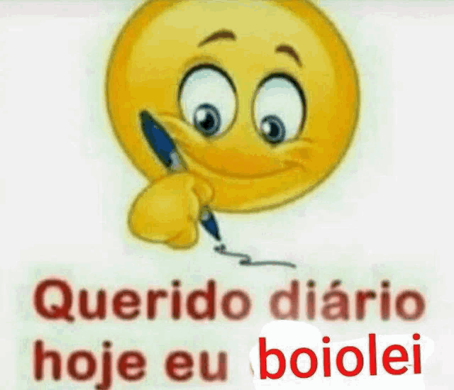 a smiley face with a pen in its mouth and the words querido diario hoje eu boiolei