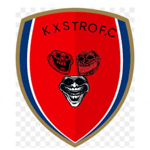 a red shield with three troll faces on it and the words kxstrofc