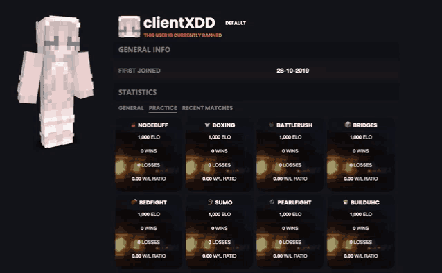 a screenshot of clientxdd 's minecraft profile page