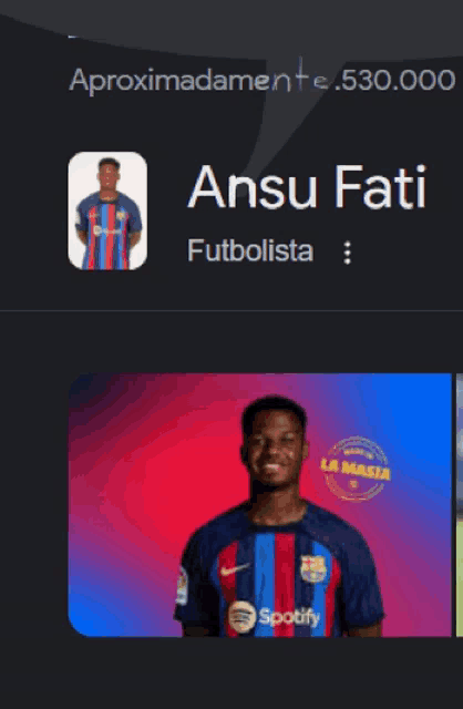 a soccer player named ansu fati is on a website