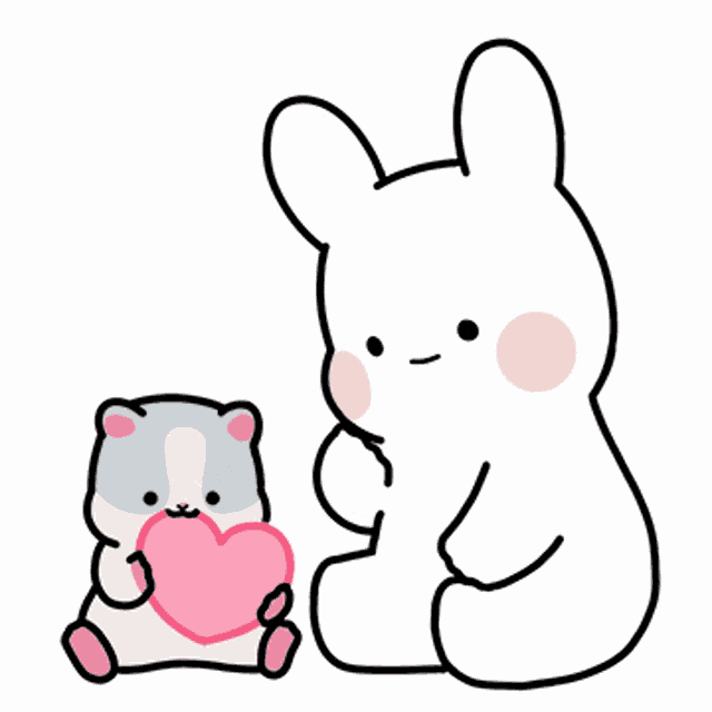 a rabbit and a hamster are sitting next to each other holding a heart